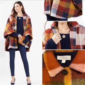 Outerknown Women's Multicolor Plaid Cape Coat in Rust, Mustard & Navy